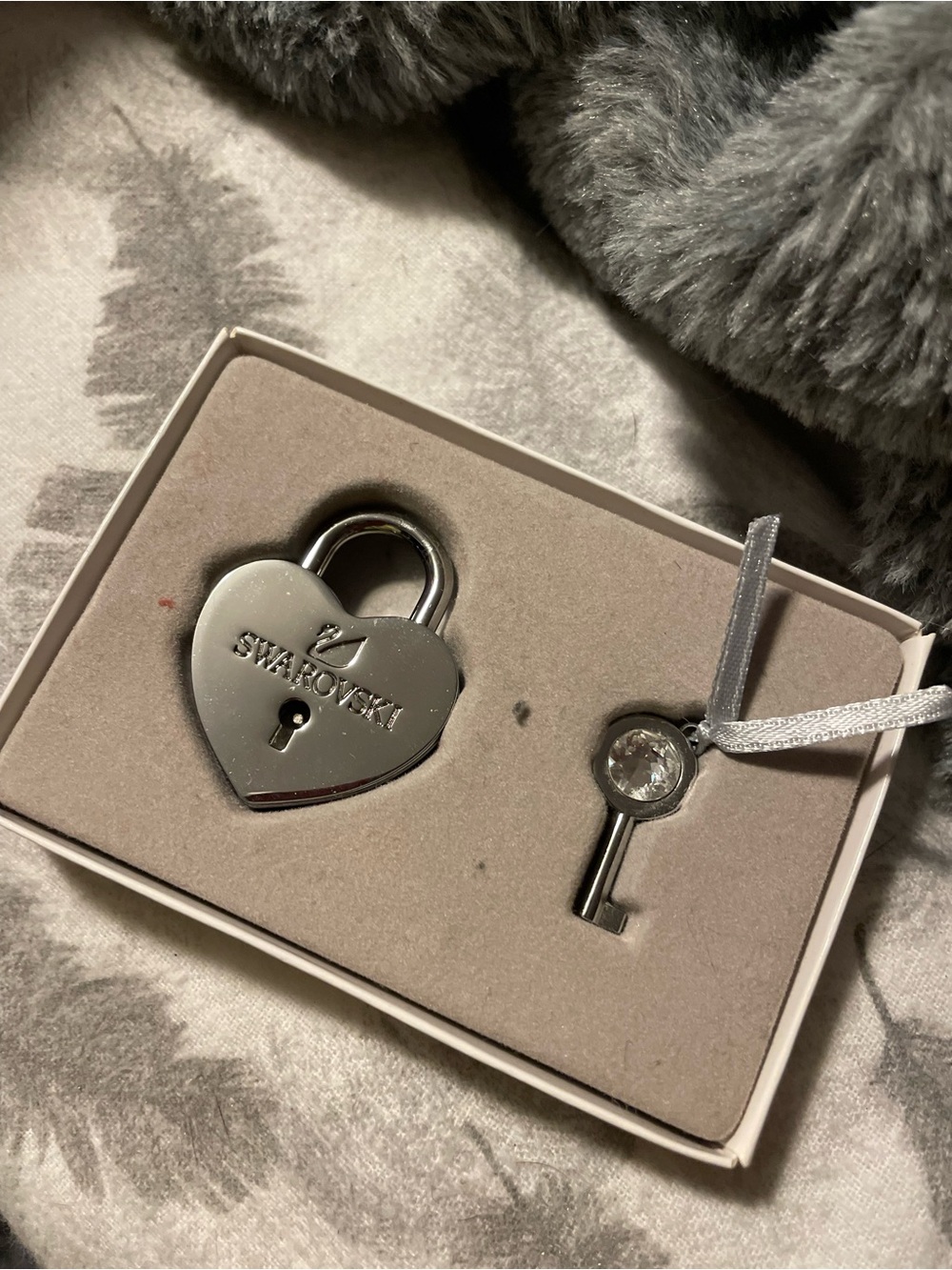 Swarovski Silver Faceted Heart Padlock & Key Charm Set